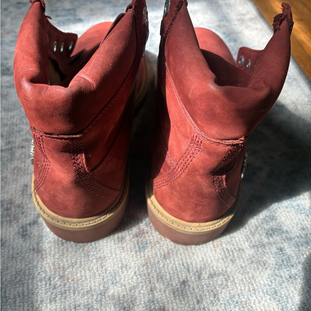 Timberland Suede Lace-Up Hiking Outdoor Boots in Burgundy Kids Size 4 (No laces) - Picture 8 of 16